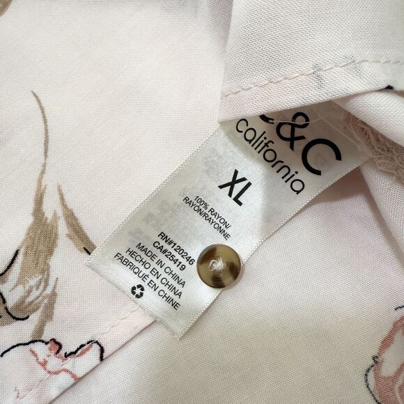 Women C&C California Floral Blouse Scoop Neck Puff Sleeve Light Pink Extra Large - Picture 6 of 8